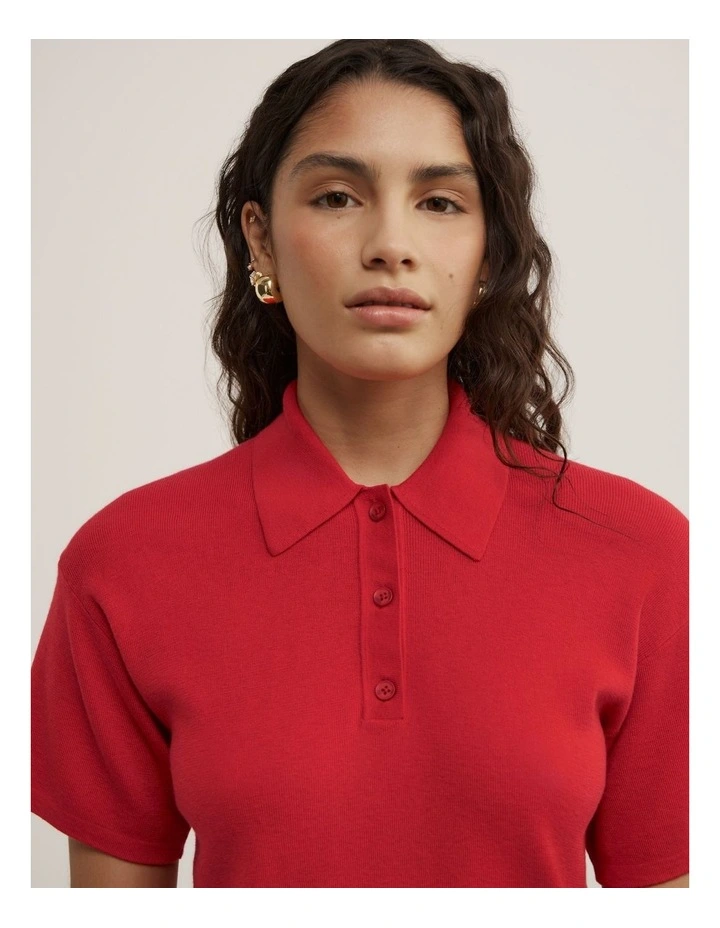 Knit Short Sleeve Polo Top in Scarlet image 3