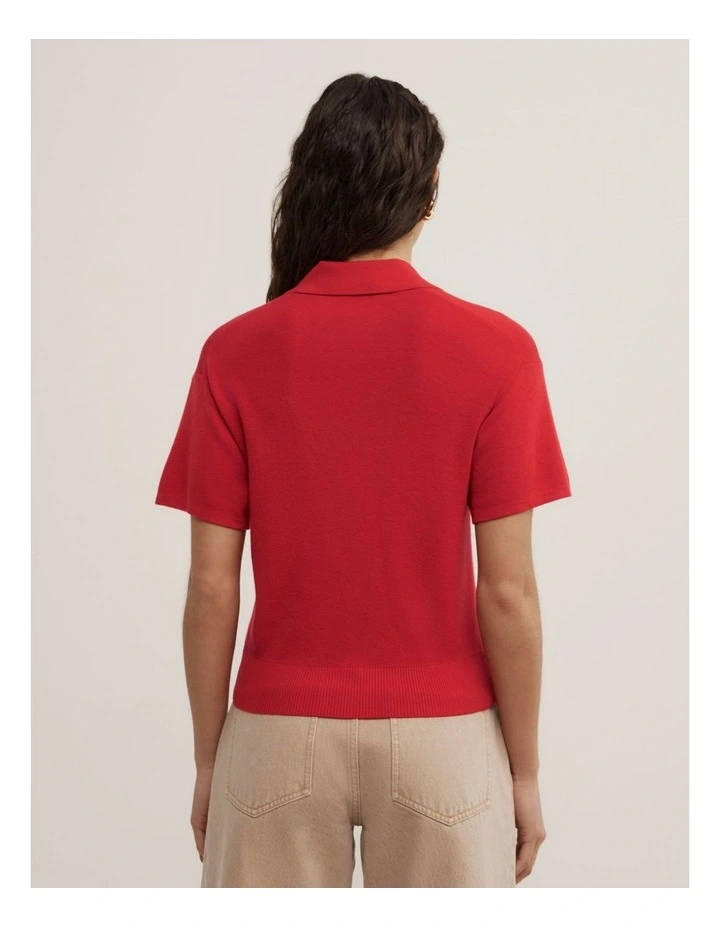 Knit Short Sleeve Polo Top in Scarlet image 4