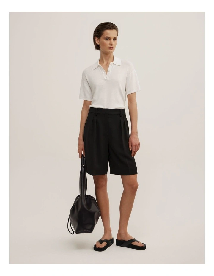 Knit Short Sleeve Polo Top in Fresh White image 2