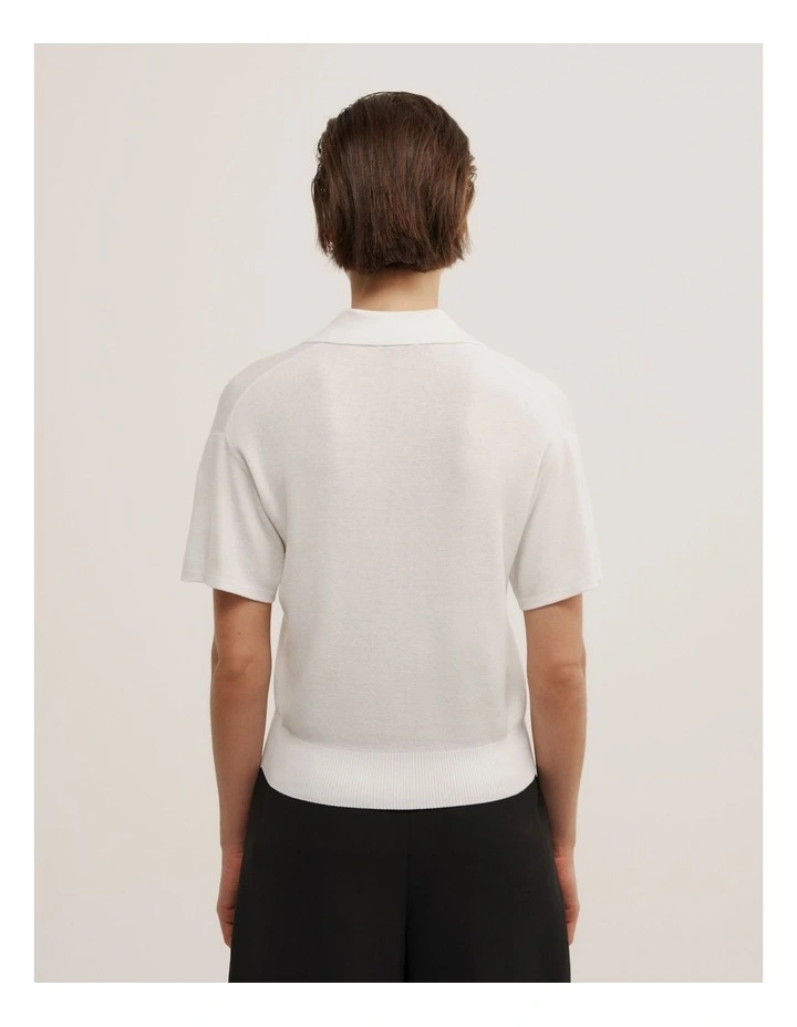 Knit Short Sleeve Polo Top in Fresh White image 4