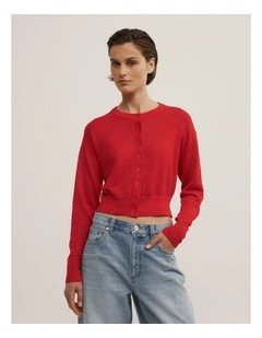 Linen Knit Cardigan in Scarlet