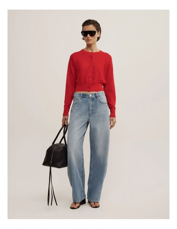 Linen Knit Cardigan in Scarlet image 2