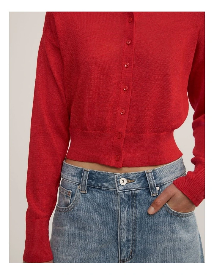 Linen Knit Cardigan in Scarlet image 3