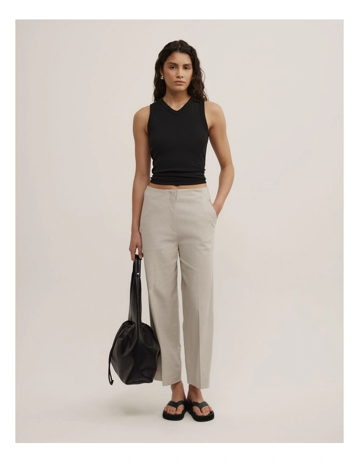 Linen Crop Pants in Ecru image 1