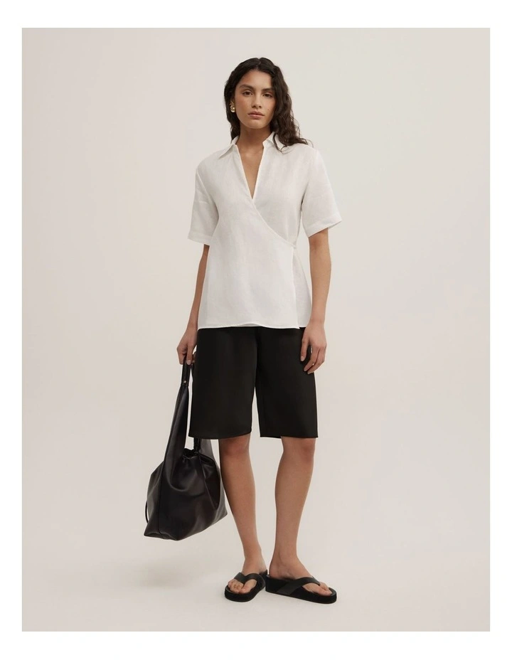 Wrap Linen Short Sleeve Shirt in Fresh White image 2