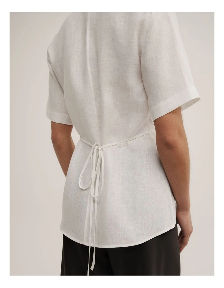 Wrap Linen Short Sleeve Shirt in Fresh White image 3