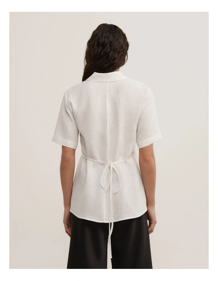 Wrap Linen Short Sleeve Shirt in Fresh White image 4