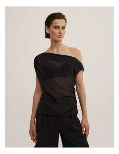 Sheer Drape Asymmetric Top in Black