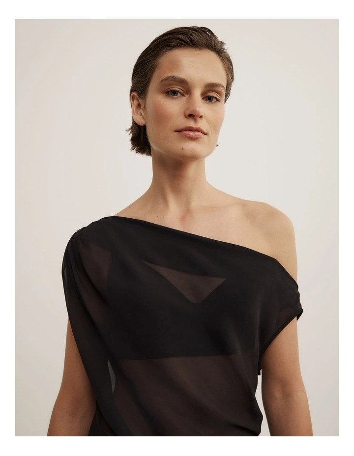 Sheer Drape Asymmetric Top in Black image 3