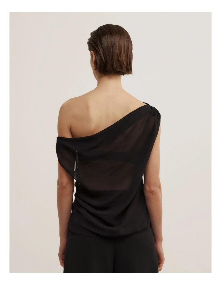 Sheer Drape Asymmetric Top in Black image 4
