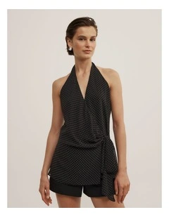 Wrap Halter Top in Black Spot