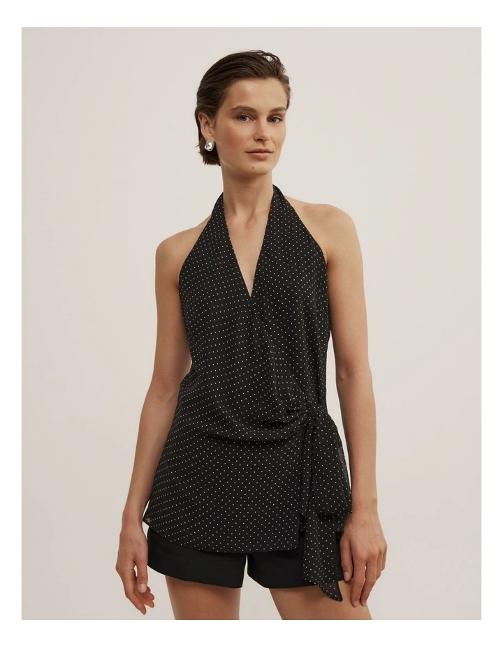 Wrap Halter Top in Black Spot image 1