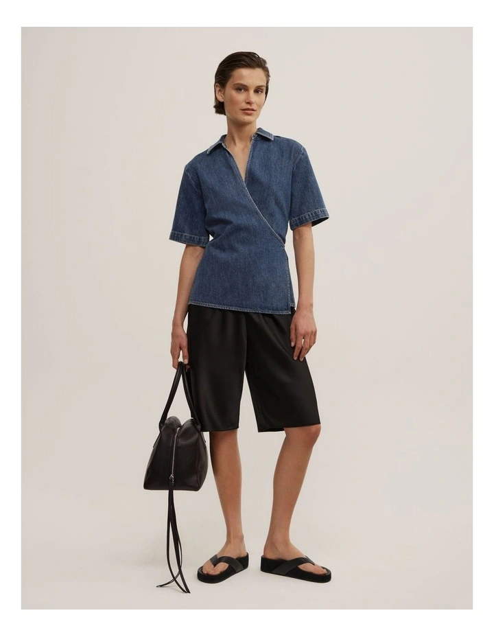 Wrap Denim Short Sleeve Shirt in Horizon Blue image 2