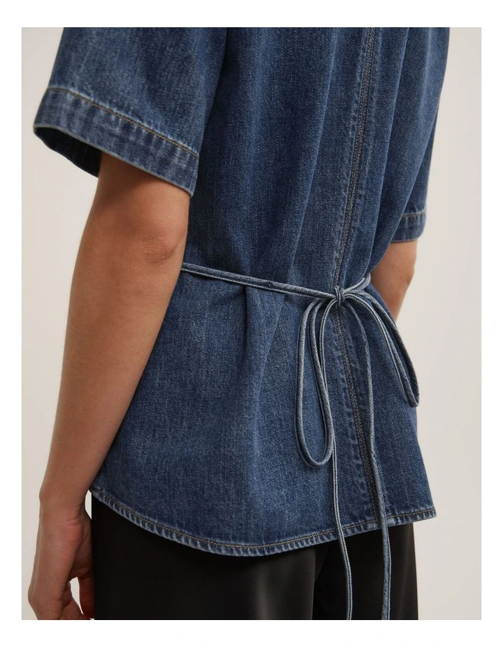 Wrap Denim Short Sleeve Shirt in Horizon Blue image 4