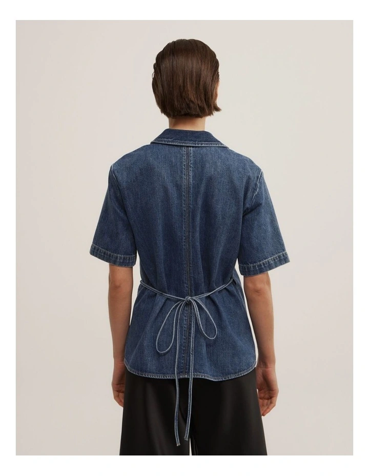 Wrap Denim Short Sleeve Shirt in Horizon Blue image 5