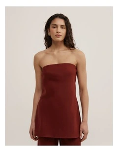 Linen Strapless Top in Rust