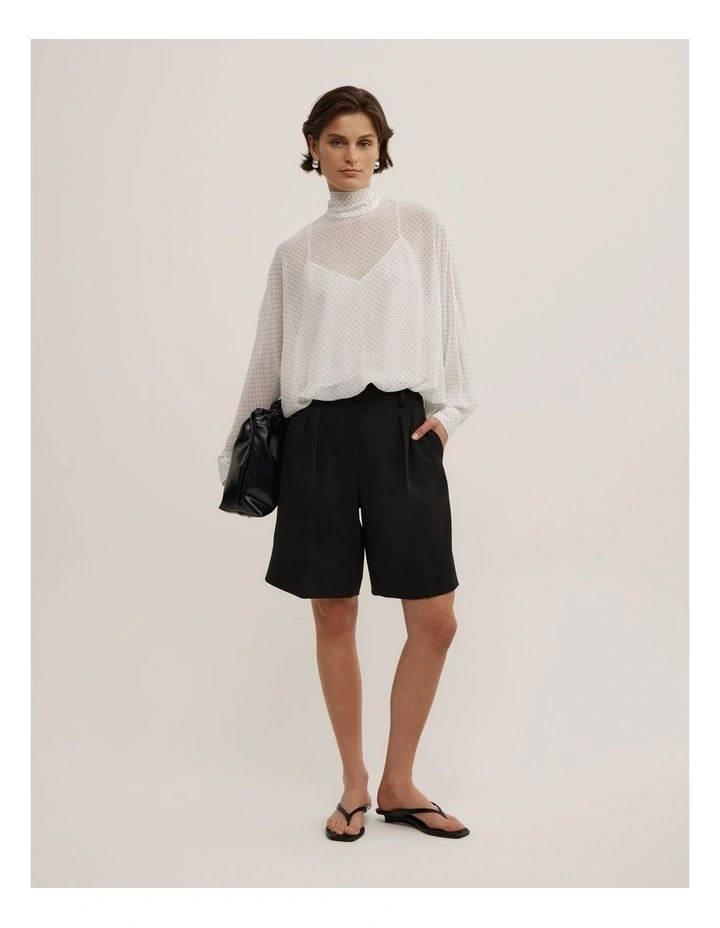 Gather Hem High Neck Shirt in White Spot image 2