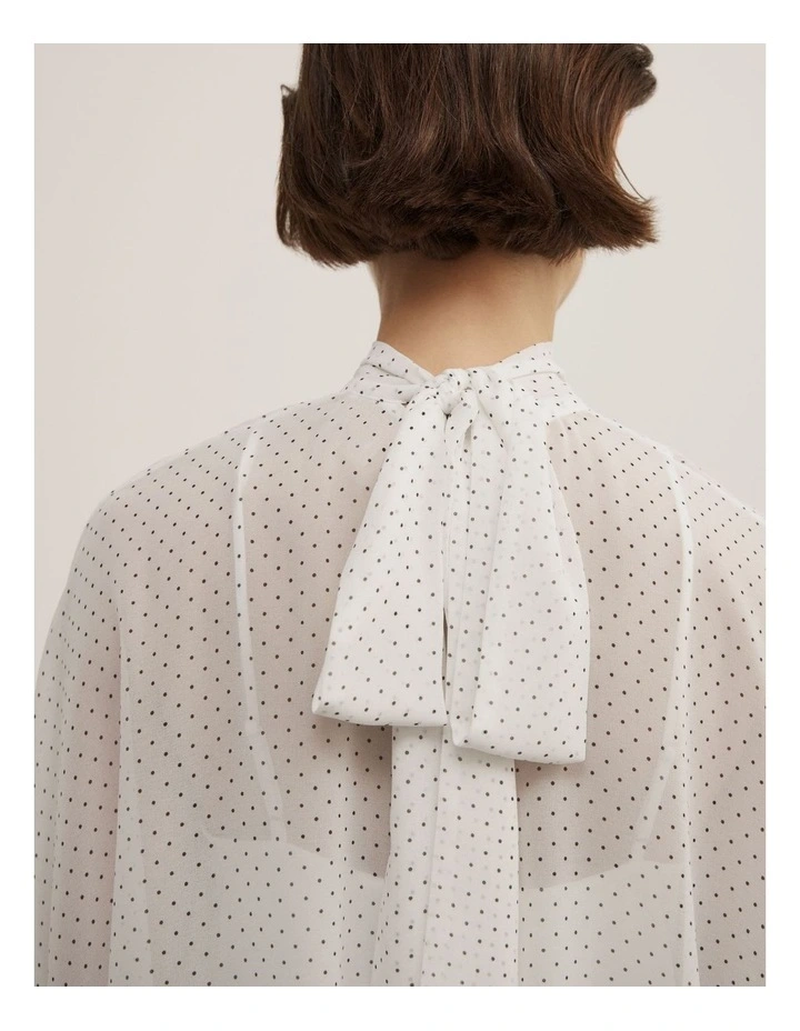 Gather Hem High Neck Shirt in White Spot image 5