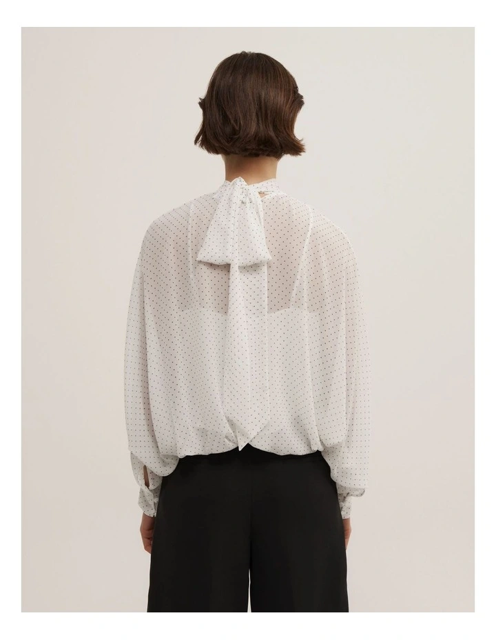 Gather Hem High Neck Shirt in White Spot image 6