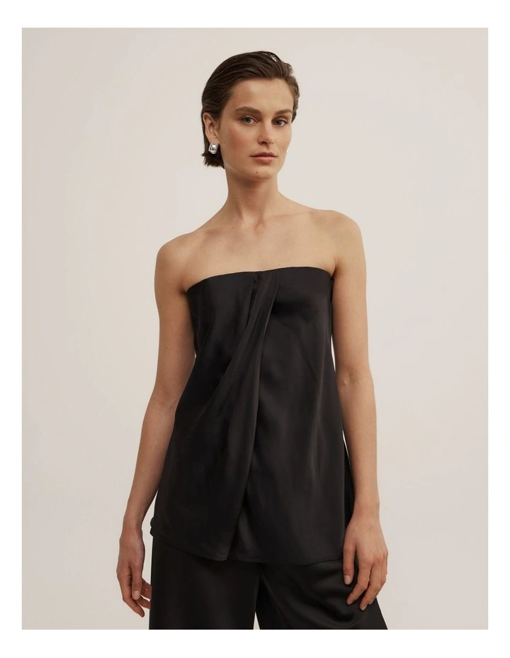 Strapless Tuck Top in Black image 1