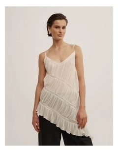 Gather Lace Trim Top in Chalk