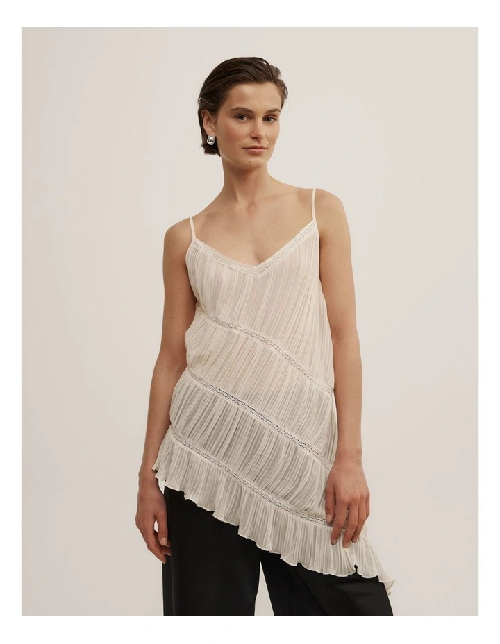 Gather Lace Trim Top in Chalk image 1