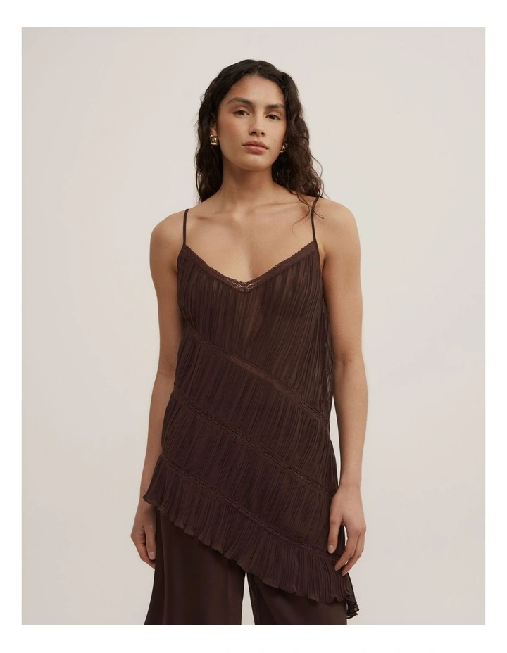 Gather Lace Trim Top in Espresso image 1