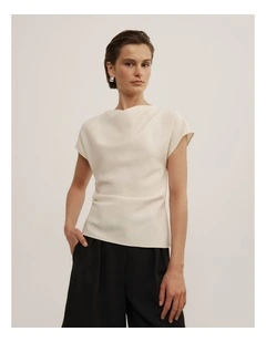 Cowl Neck Crepe Top in Chalk