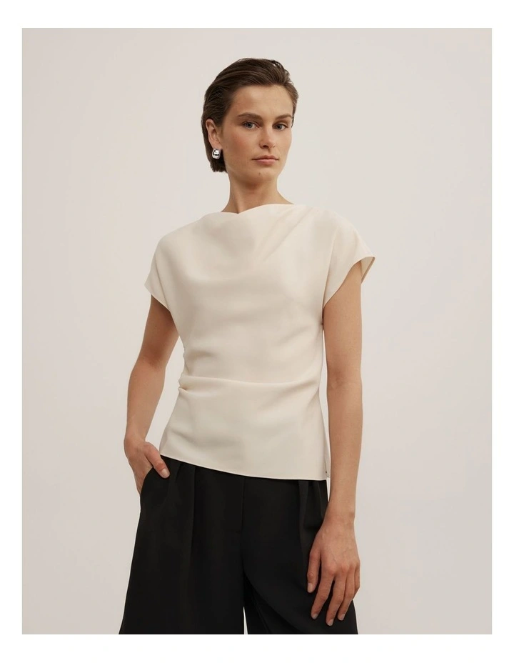 Cowl Neck Crepe Top in Chalk image 1