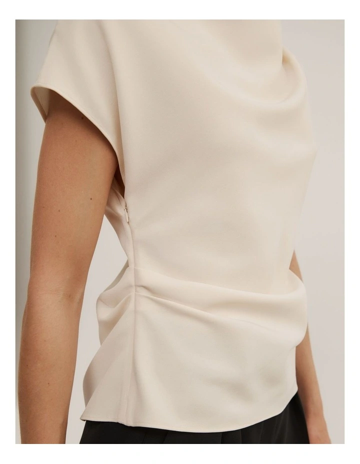 Cowl Neck Crepe Top in Chalk image 3