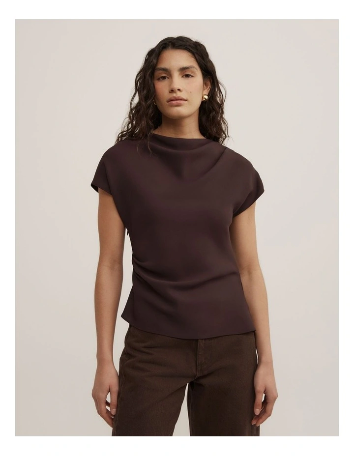 Cowl Neck Crepe Top in Espresso image 1