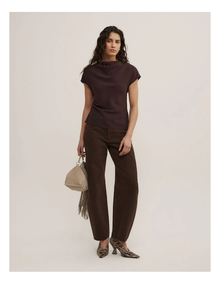 Cowl Neck Crepe Top in Espresso image 2