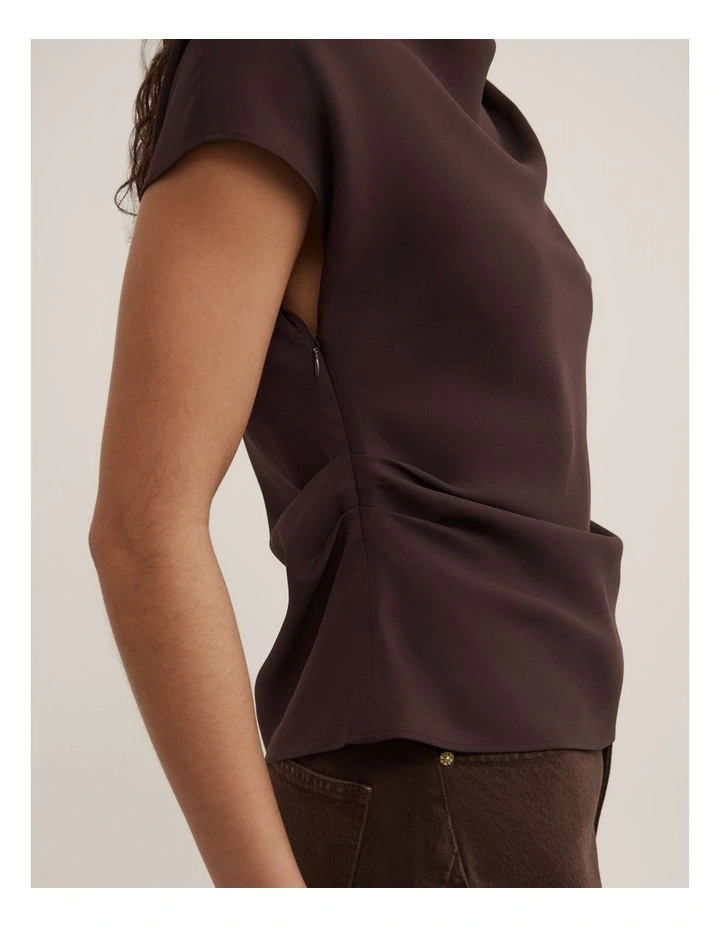 Cowl Neck Crepe Top in Espresso image 3