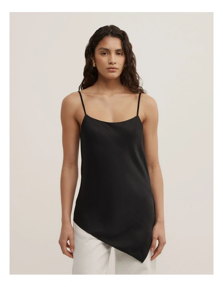 Scarf Hem Longline Tank in Black image 1