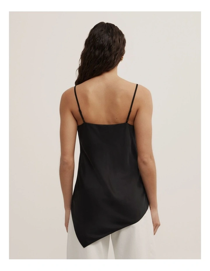 Scarf Hem Longline Tank in Black image 2