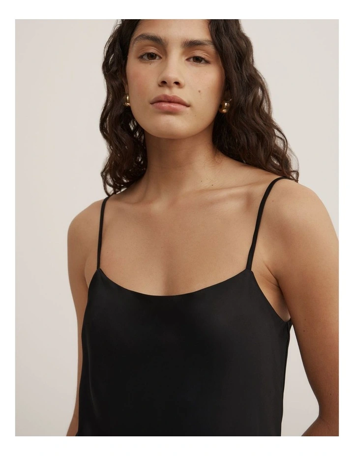 Scarf Hem Longline Tank in Black image 3