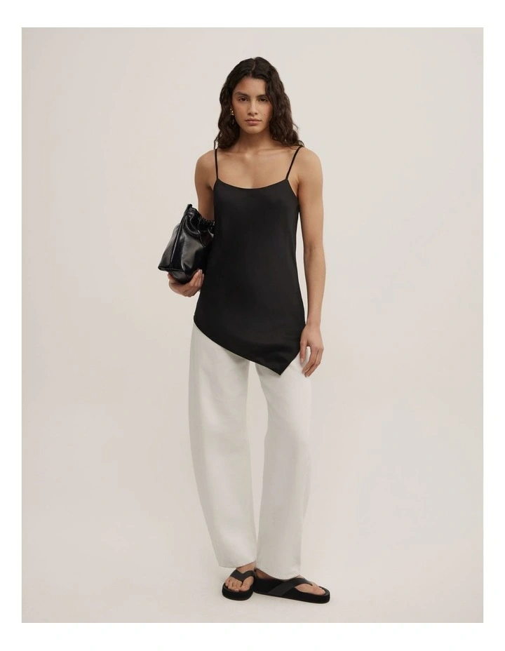 Scarf Hem Longline Tank in Black image 4