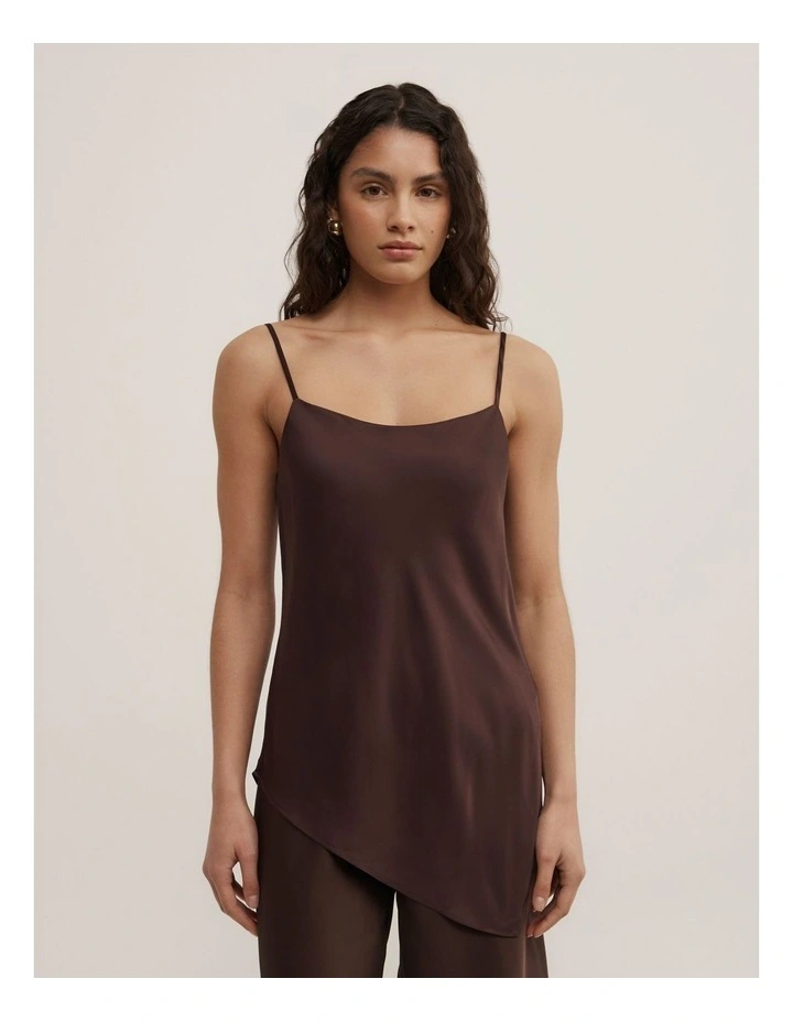 Scarf Hem Longline Tank in Espresso image 1