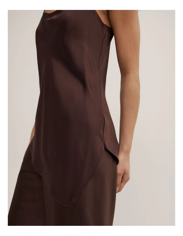 Scarf Hem Longline Tank in Espresso image 3