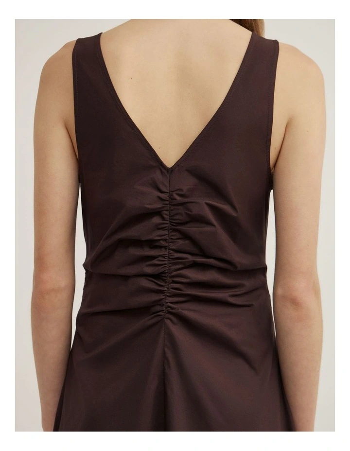 V-neck Gather Midi Dress in Espresso image 3