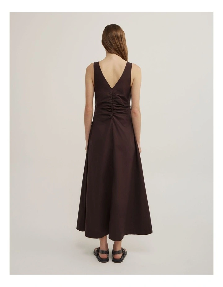 V-neck Gather Midi Dress in Espresso image 4
