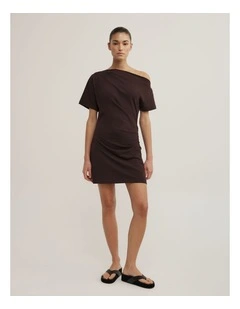 Asymmetric T-shirt Mini Dress in Espresso