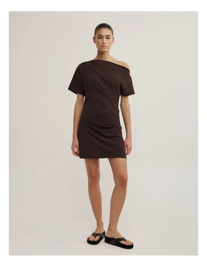 Asymmetric T-shirt Mini Dress in Espresso image 1