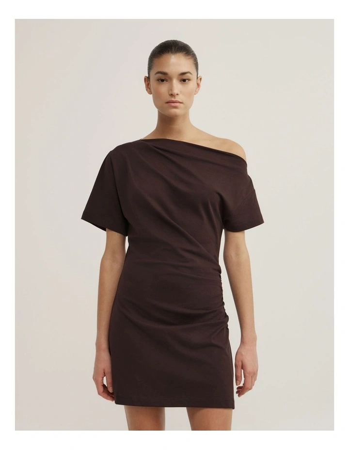 Asymmetric T-shirt Mini Dress in Espresso image 2