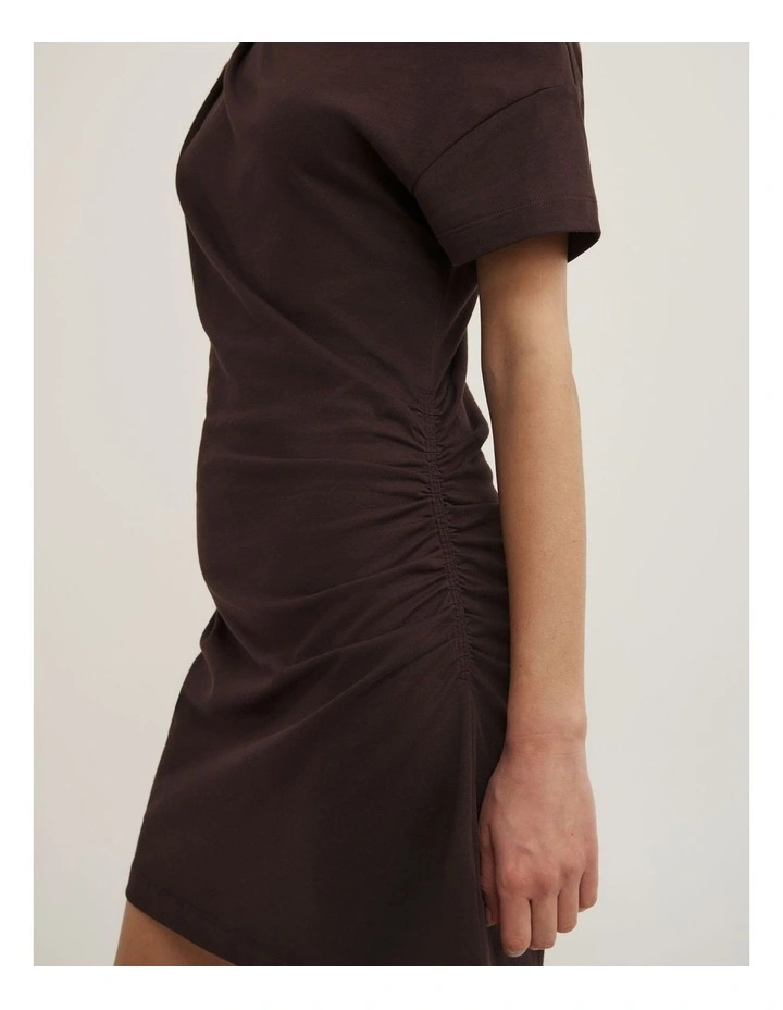 Asymmetric T-shirt Mini Dress in Espresso image 3