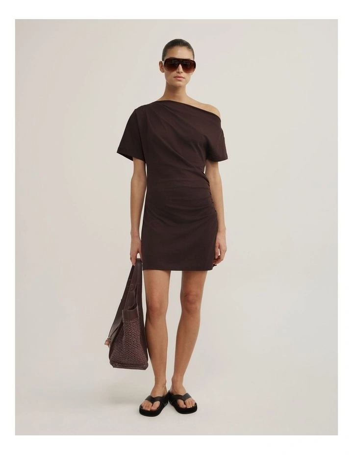 Asymmetric T-shirt Mini Dress in Espresso image 4