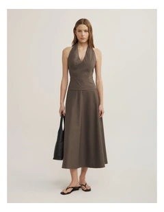 Halter Panel Dress in Dark Olive
