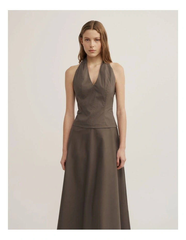 Halter Panel Dress in Dark Olive image 2