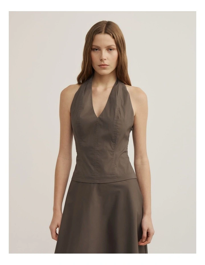 Halter Panel Dress in Dark Olive image 3