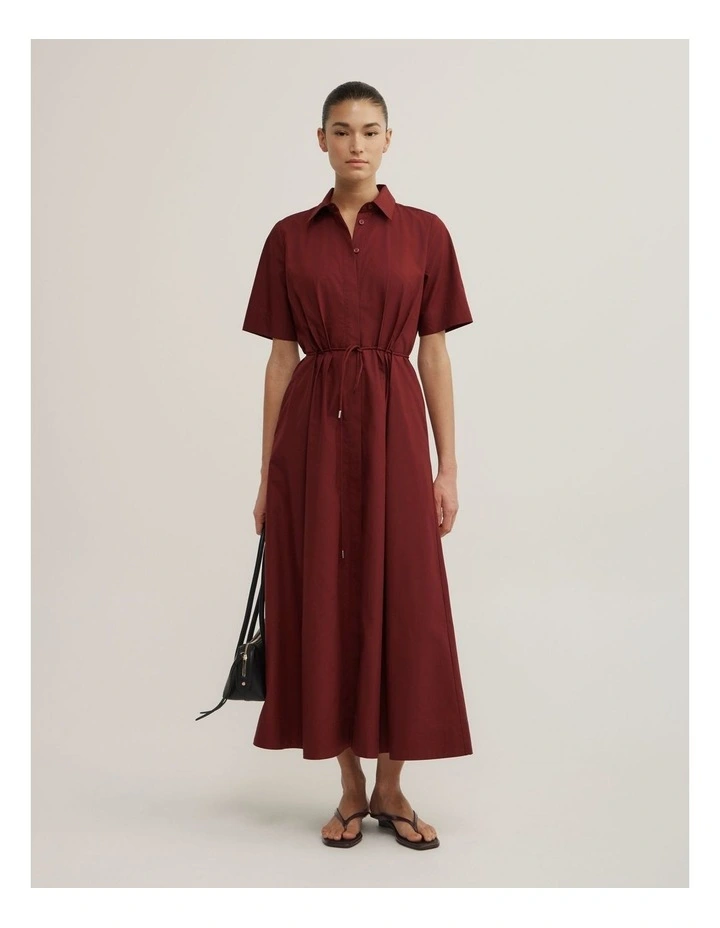Drawstring Shirt Midi Dress in Rust image 1